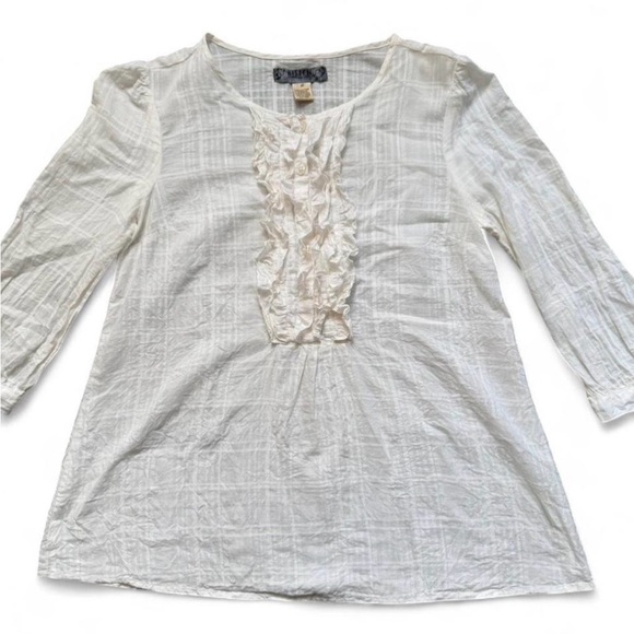 bitten Tops - White Blouse with Ruffle Detail